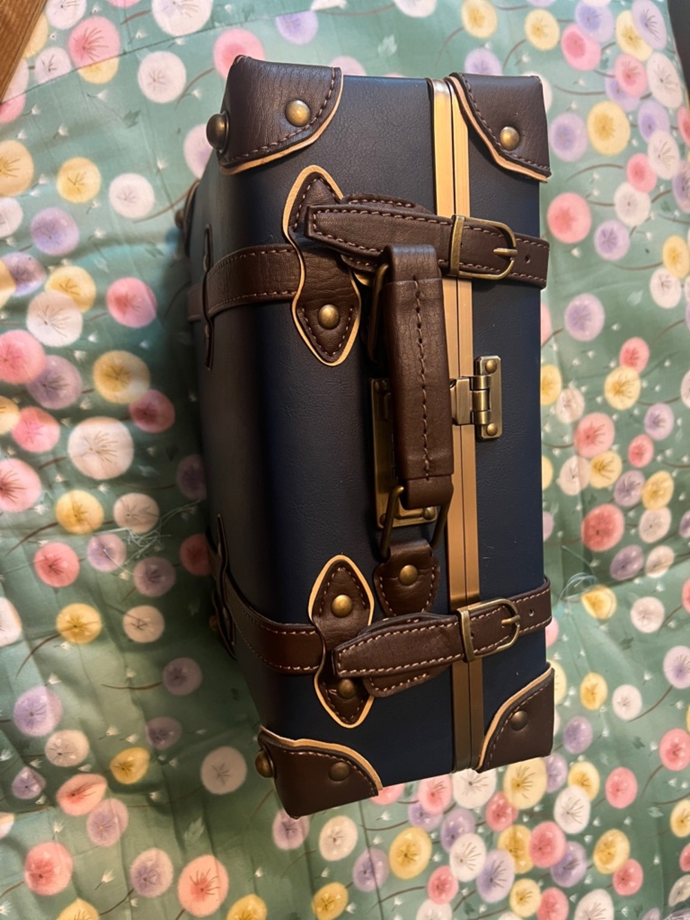 Men's Navy Travel Case with Brown Leather Trim